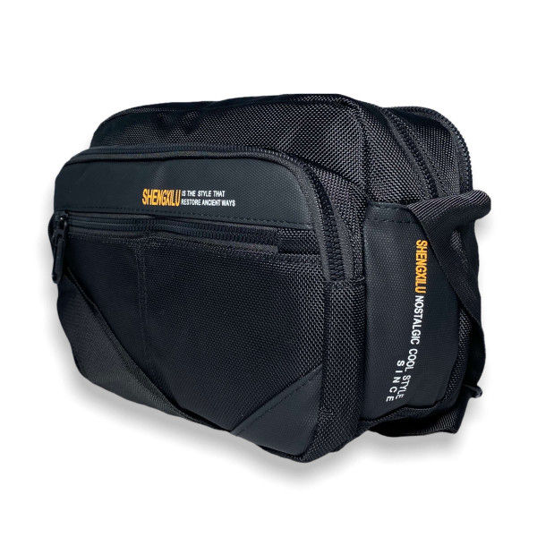 Сумка через плечо, мужская, три отдела, стильная, черного цвета Сумка через плечо, мужская, три отдела, стильная, черного цвета