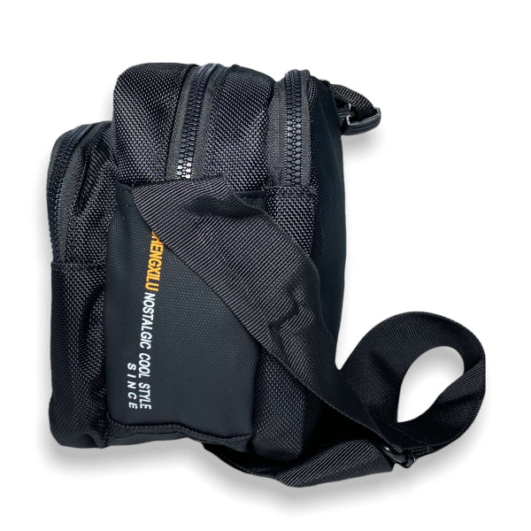 Сумка через плечо, мужская, три отдела, стильная, черного цвета Сумка через плечо, мужская, три отдела, стильная, черного цвета