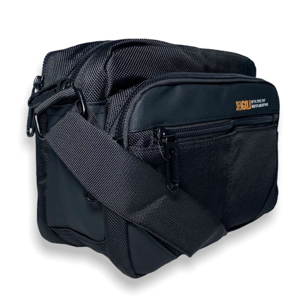 Сумка через плечо, мужская, три отдела, стильная, черного цвета Сумка через плечо, мужская, три отдела, стильная, черного цвета