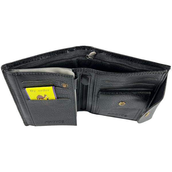 Мужской кошелек с монетницей, кнопочная застежка, черный