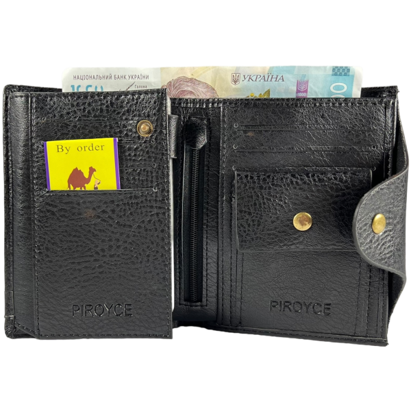 Мужской кошелек с монетницей, кнопочная застежка, черный