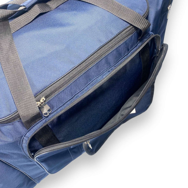 Сумка дорожная, одно отделение, две боковых кармана, три фронтальных кармана, размер: 75*40*35 см, синяя Сумка дорожная, одно отделение, две боковых кармана, три фронтальных кармана, размер: 75*40*35 см, синяя