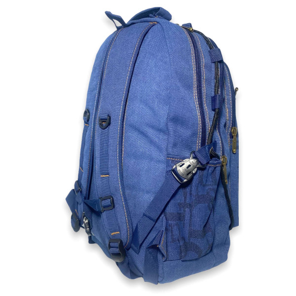 Рюкзак брезентовий, 30 л, три відділи, кишені на лицьовій стороні, синій