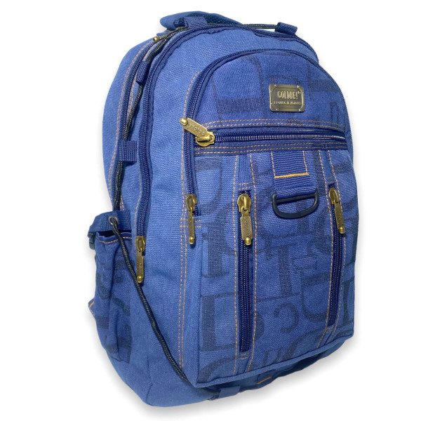 Рюкзак брезентовий, 30 л, три відділи, кишені на лицьовій стороні, синій