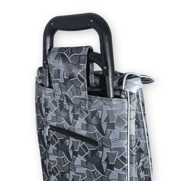 Сумка-тележка на колесах, одно отделение и задний карман, уплотненное дно, размер: 55*34*20см, серый, принт 5 Сумка-тележка на колесах, одно отделение и задний карман, уплотненное дно, размер: 55*34*20см, серый, принт 5