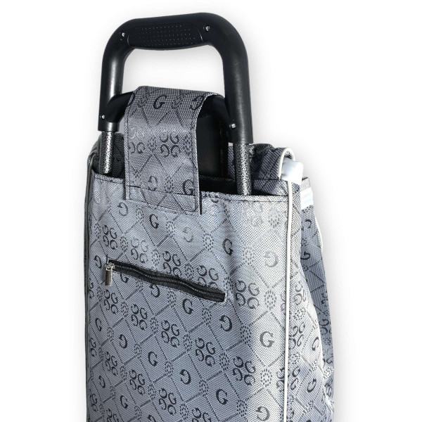 Сумка-тележка на колесах, одно отделение, задняя карман, уплотненное дно, размер: 55*34*20см, серый, принт 2 Сумка-тележка на колесах, одно отделение, задняя карман, уплотненное дно, размер: 55*34*20см, серый, принт 2