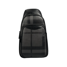 Современная мужская сумка-слинг на три отделения серого цвета