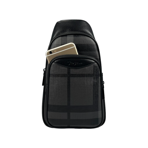 Современная мужская сумка-слинг на три отделения серого цвета Современная мужская сумка-слинг на три отделения серого цвета