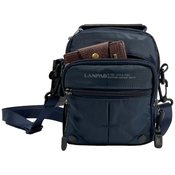 Сумка через плече на чотири відділення, застібка блискавка, синя