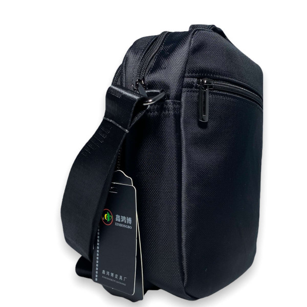 Сумка мужская через плечо 301два отделения, дополнительный карман ремень размеры: 25*20*7 см черная