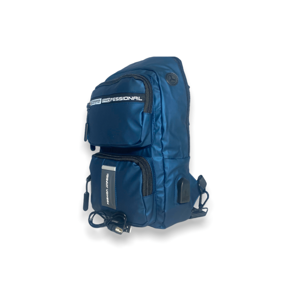 Сумка-слинг с одной лямкой, 1 отделение, USB выход, синего цвета Сумка-слинг с одной лямкой, 1 отделение, USB выход, синего цвета