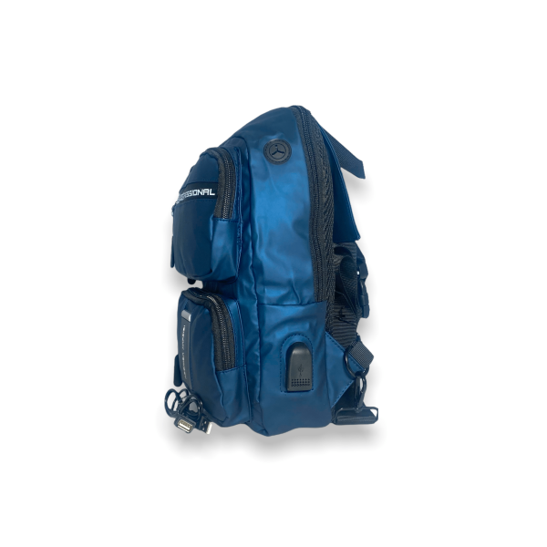 Сумка-слинг с одной лямкой, 1 отделение, USB выход, синего цвета Сумка-слинг с одной лямкой, 1 отделение, USB выход, синего цвета