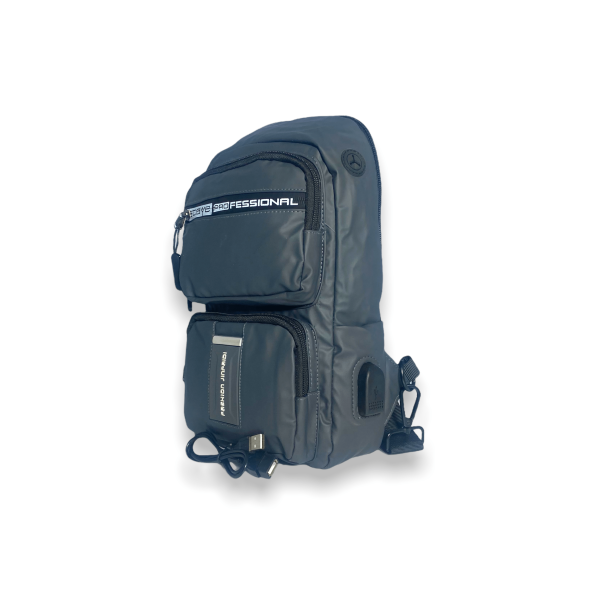 Сумка-слинг с одной лямкой, 1 отделение, 2 кармана, USB выход, цвет серый