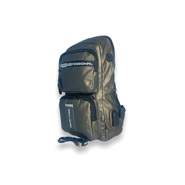 Сумка-слинг с одной лямкой, 1 отделение, USB выход, золотистый цвет