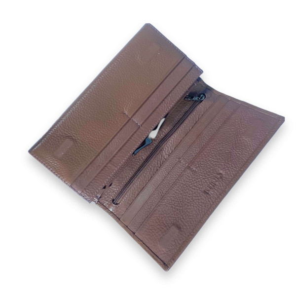 Стильный женский кошелек, кожаный, коричневый, 3 отделения для купюр Стильный женский кошелек, кожаный, коричневый, 3 отделения для купюр