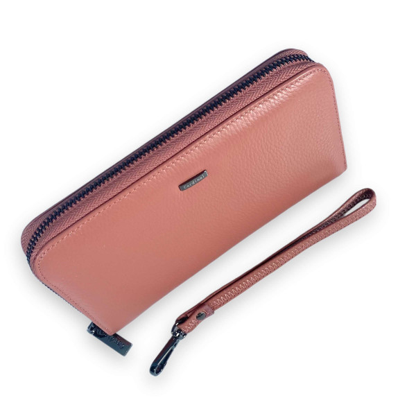 Женский кошелек из натуральной кожи, розовый, с застежкой на молнии Женский кошелек из натуральной кожи, розовый, с застежкой на молнии