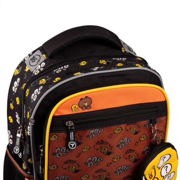 Школьный рюкзак YES, одно отделение, фронтальные карманы, черно-оранжевый Line Friends Школьный рюкзак YES, одно отделение, фронтальные карманы, черно-оранжевый Line Friends