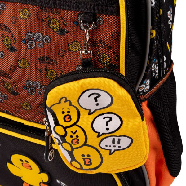 Школьный рюкзак YES, одно отделение, фронтальные карманы, черно-оранжевый Line Friends Школьный рюкзак YES, одно отделение, фронтальные карманы, черно-оранжевый Line Friends