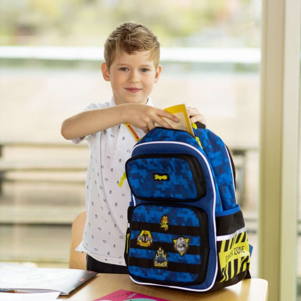 Шкільний рюкзак 1 вересня для хлопчика, одне відділення, фронтальні кишені, синій Gamer Zone Шкільний рюкзак 1 вересня для хлопчика, одне відділення, фронтальні кишені, синій Gamer Zone