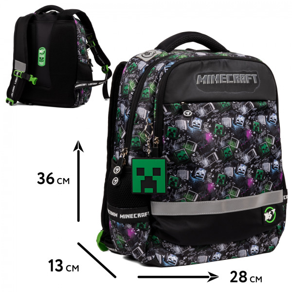 Рюкзак школьный мягкий Yes Minecraft S-52 Ergo два отделения, два открытых боковых кармана, фронтальный карман