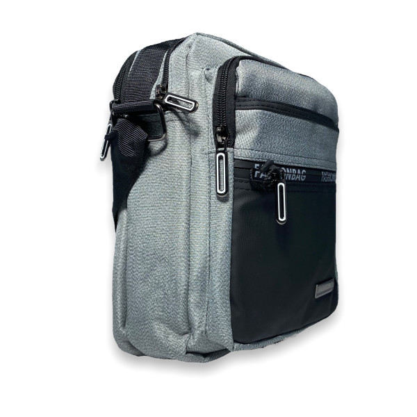 Мужская сумка через плечо 5906 два отдела, 3 фронтальных кармана раз.26*20*10 см светло-серый