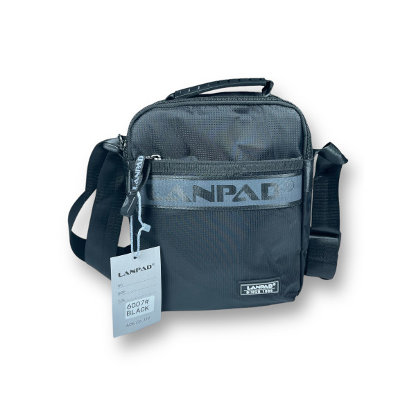 Компактная мужская сумка через плечо на два отделения черного цвета