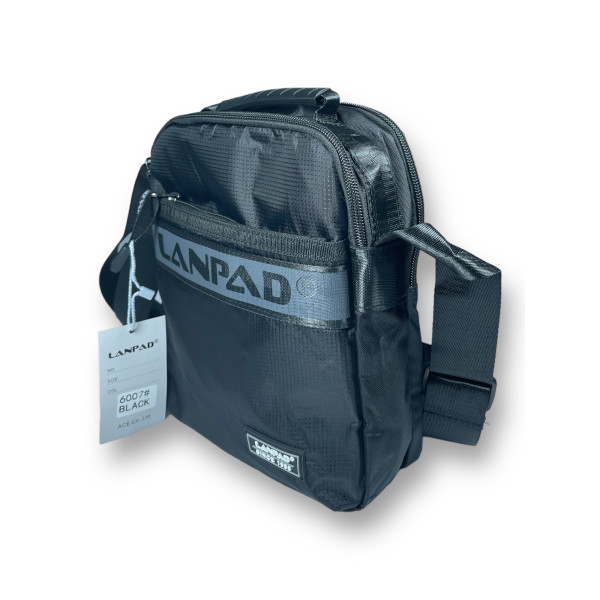 Компактная мужская сумка через плечо на два отделения черного цвета Компактная мужская сумка через плечо на два отделения черного цвета