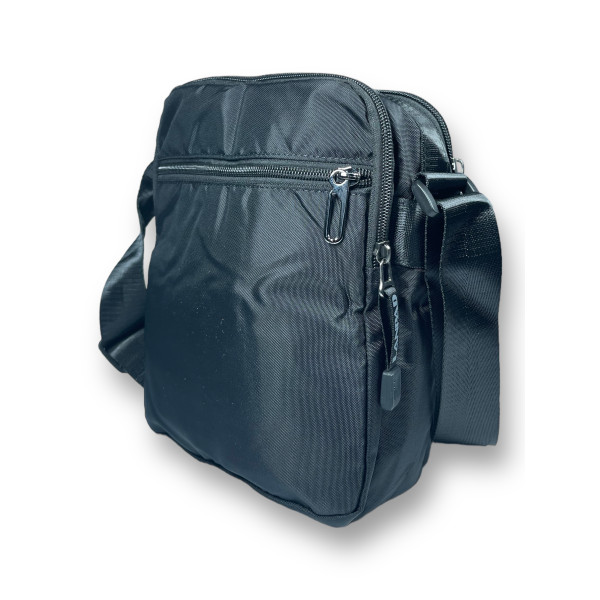 Компактная мужская сумка через плечо на два отделения черного цвета Компактная мужская сумка через плечо на два отделения черного цвета