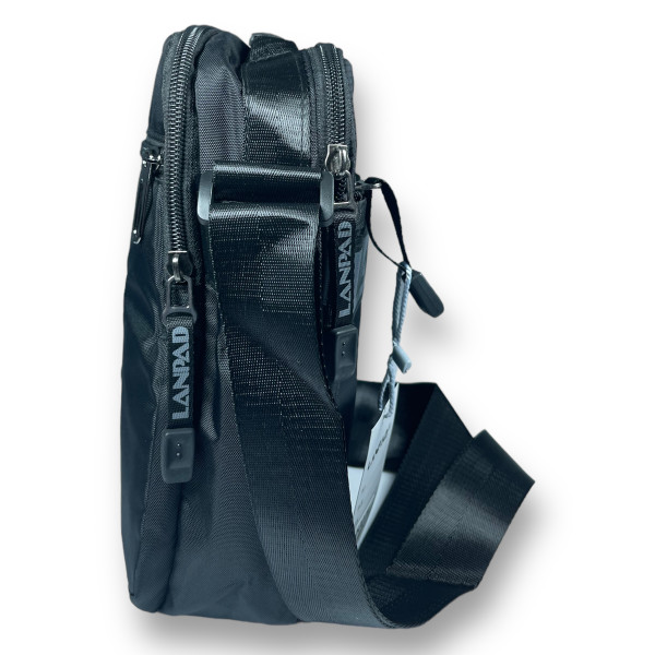 Компактная мужская сумка через плечо на два отделения черного цвета Компактная мужская сумка через плечо на два отделения черного цвета