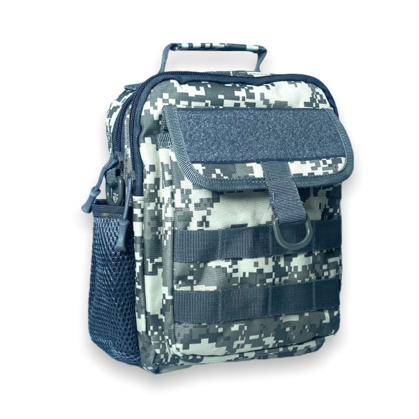 Мужская сумка слинг на 2 отдела, фронтальные карманы, пиксель серый