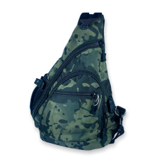 Сумка слинг через плечо на 1 отдел, 2 фронтальных кармана, USB-разъем, камуфляж зеленый