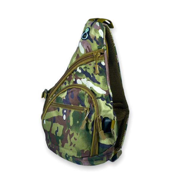 Сумка через плечо, 1 отдел и 2 фронтальных кармана, USB-разъем, камуфляж