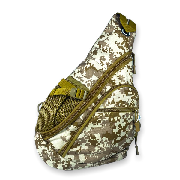 Сумка слінг через плече, 1 відділ, 2 фронтальні кишені, USB-роз"єм, піксель коричневий