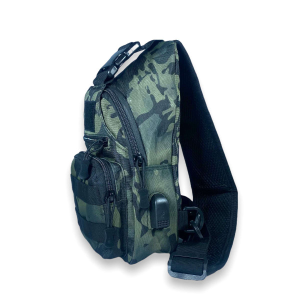 Сумка слінг через плече, два відділи, USB-слот, камуфляж