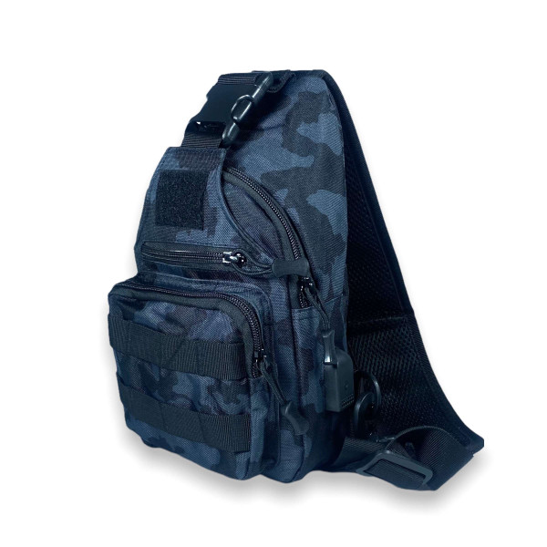 Сумка-слінг через плече, два відділи, USB-слот, камуфляж сірий