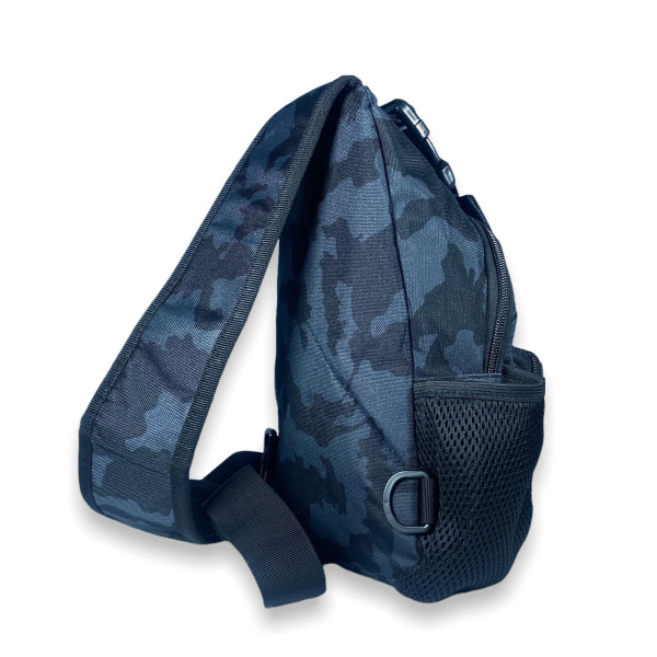 Сумка-слінг через плече, два відділи, USB-слот, камуфляж сірий