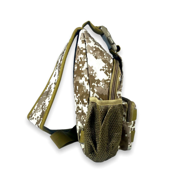 Сумка через плечо, два отдела, карманы на лицевой стороне, USB-слот, коричневый пиксель