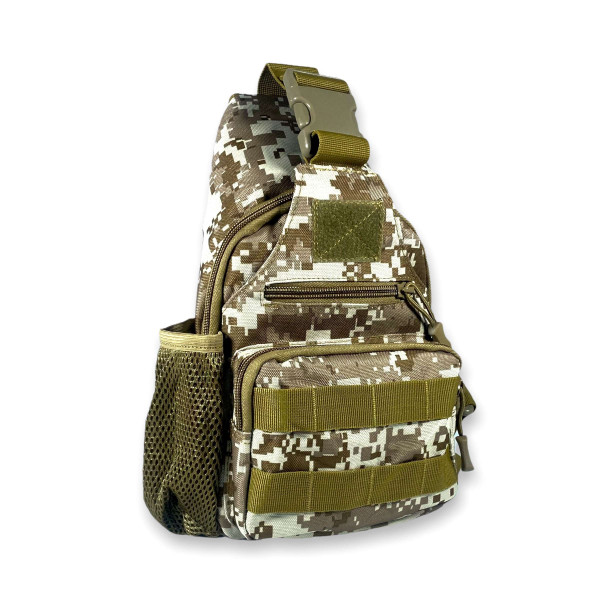 Сумка через плечо, два отдела, карманы на лицевой стороне, USB-слот, коричневый пиксель