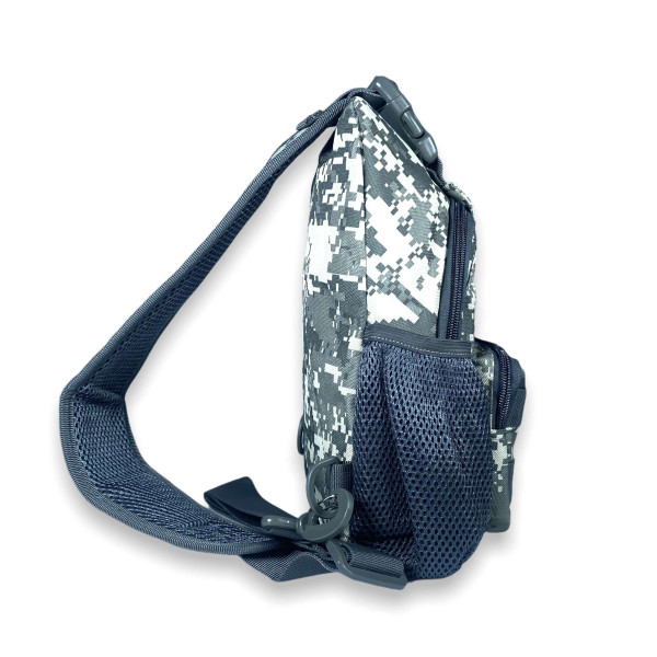 Сумка-слинг через плечо, два отдела, фронтальные карманы, USB-слот, серый пиксель