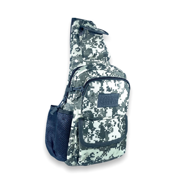 Сумка через плечо, один отдел, фронтальные карманы, USB-слот, пиксель серый