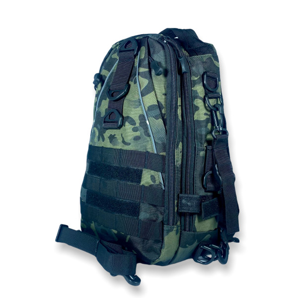 Сумка-рюкзак через плечо на два отдела, карман на обороте, зеленый камуфляж Сумка-рюкзак через плечо на два отдела, карман на обороте, зеленый камуфляж