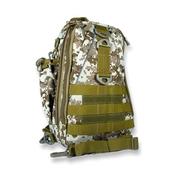 Сумка-рюкзак через плечо, два отдела, карман на обороте, пиксель коричневый Сумка-рюкзак через плечо, два отдела, карман на обороте, пиксель коричневый