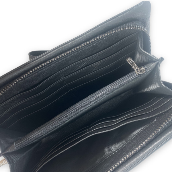 Женский кожаный кошелек, черный, с застежкой на молнии Женский кожаный кошелек, черный, с застежкой на молнии