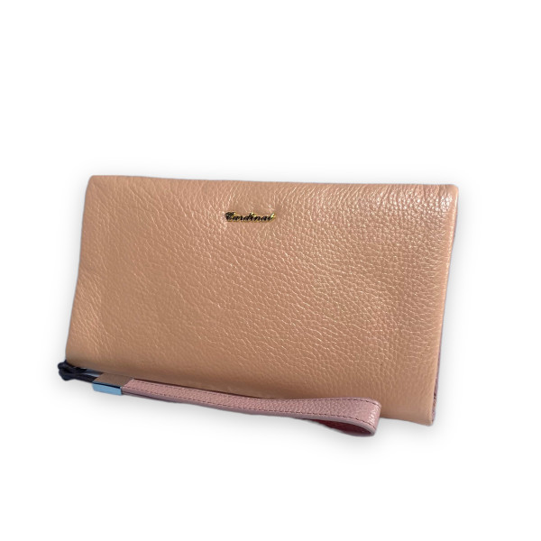 Жіночий гаманець шкіряний, персиковий, з застібкою на блискавці
