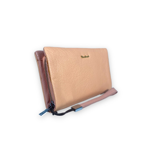 Жіночий гаманець шкіряний, персиковий, з застібкою на блискавці