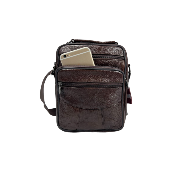 Елегантна сумка через плече з натуральної шкіри, зносостійка, коричнева Елегантна сумка через плече з натуральної шкіри, зносостійка, коричнева