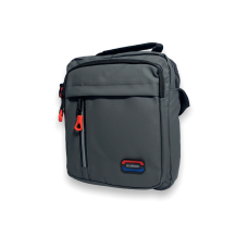 Мужская сумка через плечо, два отдела, два кармана на лицевой стороне, цвет серый