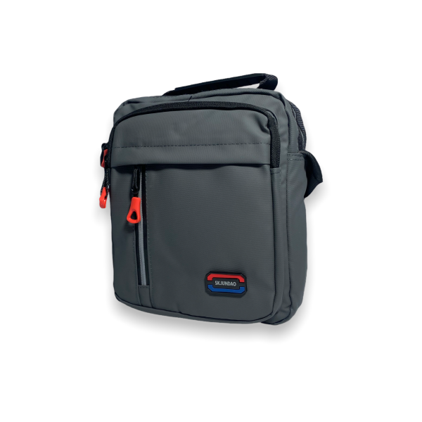 Чоловіча сумка через плече, два відділи, дві кишені на лицьовій стороні, колір сірий