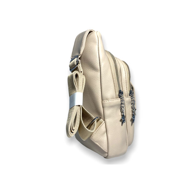 Сумка-слинг из искусственной кожи для женщин 6680 на два отдела размер: 27*15*6 см бежевый