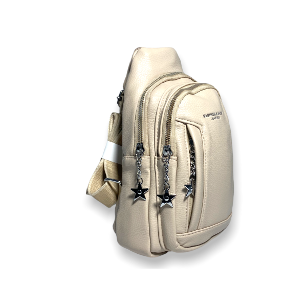 Сумка-слинг из искусственной кожи для женщин 6680 на два отдела размер: 27*15*6 см бежевый